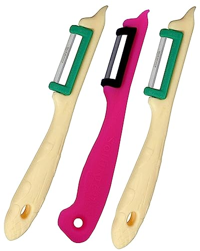 3 Solinger Sparschäler 1 Pink+2 Beige für Rechts- u Linkshänder Solingen Spargelschäler Obstschäler Spargelmesser extra scharf Pendelschäler Gemüseschäler