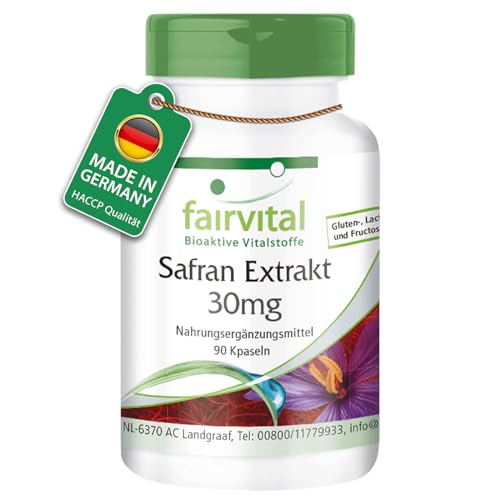 Fairvital | Safran Extrakt 30mg - 90 Kapseln mit Pantothensäure, Vitamin B6 und Vitamin B12 - Großpackung für 3 Monate - Vegan