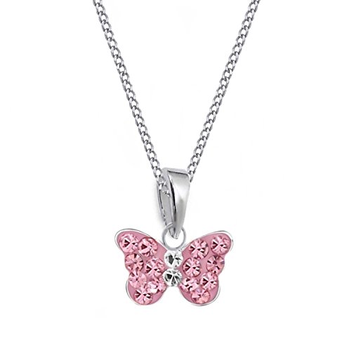 Rosa Mini Kristall Schmetterling Anhänger 38cm Kette 925 Sterling Silber Mädchen