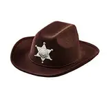 W WIDMANN MILANO Party Fashion - Cowboyhut für Kinder, mit Sheriffstern, Braun, aus Filz, Wilder Westen, Hut, Accessoire, Karneval