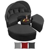 BB Sport 13 teiligePolyrattan Lounge Muschel Sonneninsel Sonnendach Klappbar Zierkissen Auflagen 10 cm Dicke, Farbe:Titan-Schwarz/Nachtschwärmergrau