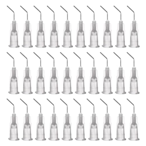 QUARKZMAN 100 Stück stumpfe Dosierspitzen, 22 Gauge 45 Grad gebogene Dosierspitzen 0,45" abgewinkelte Dispensernadel mit Luer-Bogen stumpfe Nadel für Öl- oder Klebstoffapplikator, Grau