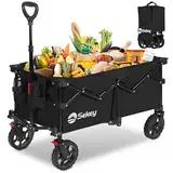 Sekey XL Bollerwagen Faltbar 150L 150KG mit Bremsen, Faltbarer Bollerwagen Handwagen Geländereifen, Zusammenfaltbar aus 4 Richtungen, Verstellbarer Handgriff, XL-G 4014, Schwarz