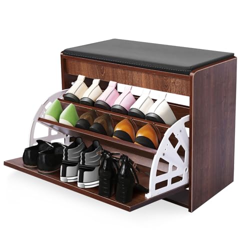 YGYQZ Schuhaufbewahrungsbänke mit Klappschublade, Holz-Eingang, Möbel, Schuh-Organizer, Bank für Eingangsbereich, mit 1 Schublade, Schuhschrank für Flur, Schlafzimmer, Wohnzimmer (Rosenholz)