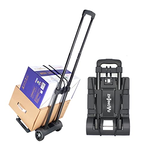 ZHJINGYU Max Belastung 45kg Teleskopstange Sackkarre klappbar,transportkarre klappba,Mini sackkarrer & 2 elastische Seilkarre Erweiterbares großes Fahrgestellt (schwarz)