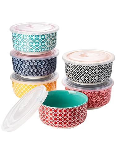 DOWAN Creme Brulee Schälchen mit Deckeln, 6 X 235ml Porzellan Souffle Förmchen Backofenfest, Auflaufform für Leckere Würzfleisch, Microwellen-, Airfryer-, Spülmaschinenfest, Ø 10,5cm-Mehrfarbig