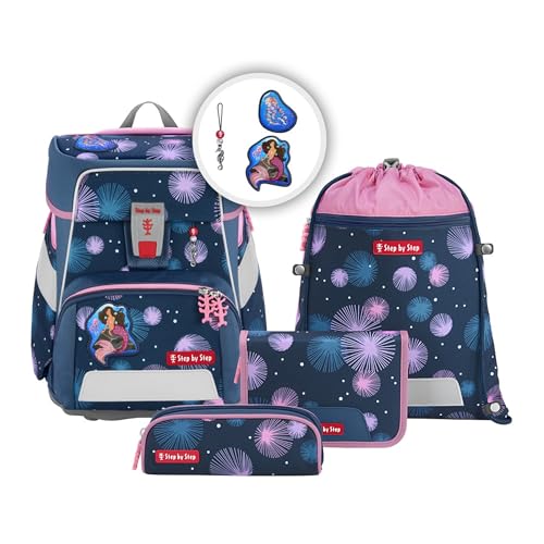 Step by Step Schulranzen-Set Space „Mermaid Delia“ 5-teilig, blau-rosa, Meerjungfrau-Design, ergonomischer Tornister mit Reflektoren, höhenverstellbar mit Hüftgurt für Mädchen ab der 1. Klasse, 20L