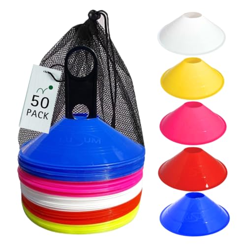 Lusum Set von 50 Sport Sicherheit Distanzmarkerkegel mit Ständer und Tasche.