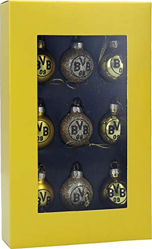 Borussia Dortmund BVB-Mini-Christbaumkugeln (9er-Set), goldfarben, ca. 3 cm, 19660700 aus Glas Weihnachten