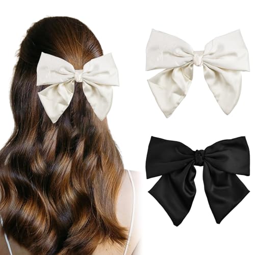 HEKOBAG 2 Stück Haarspange Schleife Haarklammer mit Schleife Haarschmuck Schleifen Haarclips Schwarz/Beige Haar Accessoire Haarspangen mit Großer Schleife für Damen Mädchen Frauen Weihnachtsfeier