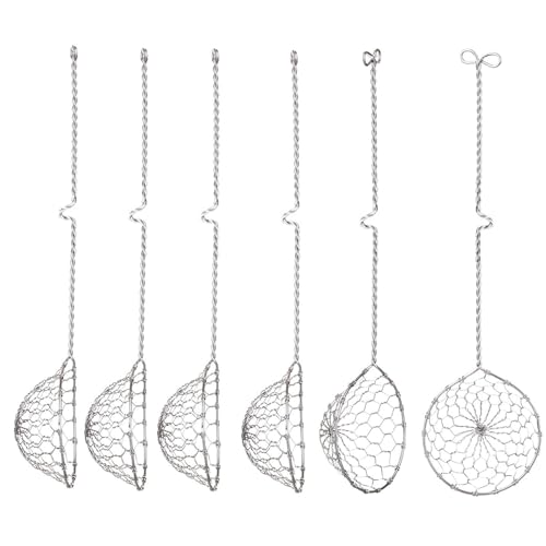 Goldyida 6 Stück Edelstahl Küchensieb mit Griffen Küchensieb Fondue Sieb Sieblöffel für Feuertopf Edelstahl-Sieb Kescher für Fondue Edelstahlsieb Schaumlöffel Ø 6.3cm L 23cm (silbrig)