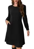 Ritiriko Tunika Pullover Kleid für Damen Puff Langarm Kleider Runden Hals Winterstrickkleider Mit Taschen Schwarz 2XL