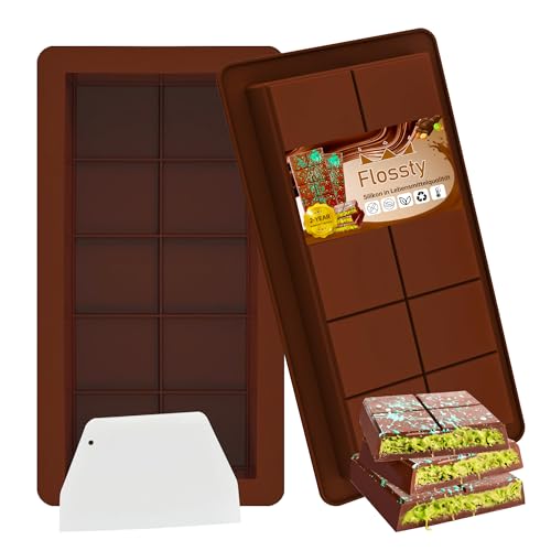 2 Stück Schokoladenform Silikon Tief Schokoladentafel Form Silikon Spatel Silikonform Schokoladentafel Tiefe Schokoladenform Extra Tief Schokolade Form für Schokolade Praline Süßigkeiten