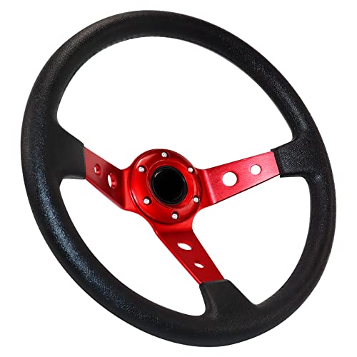 Acclcors Universal Rennlenkrad,Drifting Lenkrad, Gaming Lenkrad 13.6" 6 Schrauben Grip Vinyl Leder Deep Dish mit Horn Taste für Rennen/Rallye/Motorsport/Autofahren (Rot)…