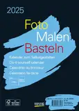 Foto-Malen-Basteln Bastelkalender A5 schwarz 2025: Fotokalender zum Selbstgestalten. Aufstellbarer do-it-yourself Kalender mit festem Fotokarton.