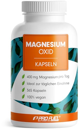 Magnesium Kapseln 365x (1 Jahr) - 668 mg Mag.-Oxid, davon 400 mg elementares Magnesium pro Kapsel - sehr hoher Mag.-Gehalt (60%) - optimal hochdosiert - Laborgeprüft mit Zertifikat - 100% vegan