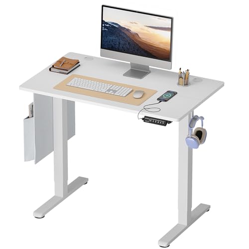 Bestier Höhenverstellbarer Schreibtisch mit USB-Buchse 100 x 60 cm, Elektrisch Höhenverstellbar Ergonomischer Steh-Sitz Tisch, Computertisch, Höhenverstellbar Stehschreibtisch Adjustable Desk, Weiß