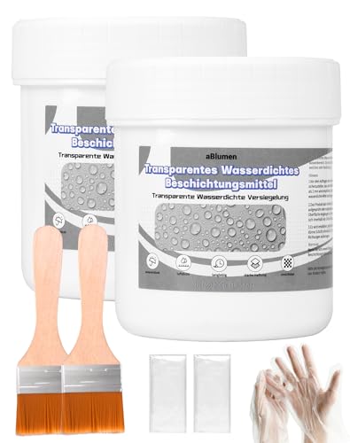 Transparente wasserdichte Beschichtung 2x300g, Wasserdichte Dichtstoff Emulsion Transparente Isolierversiegelung Beschichtungsmittel Wasserdichte Versiegelung Waterproof Coating für Badezimmer Innen
