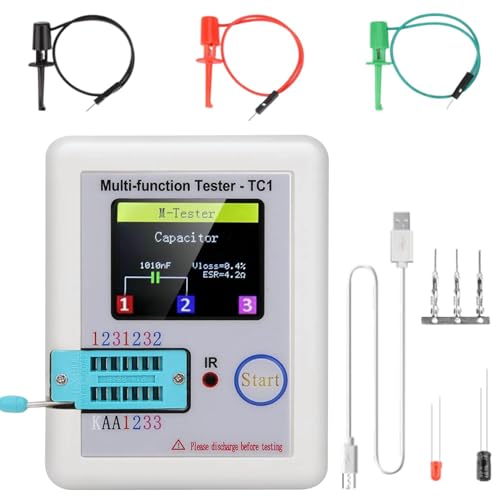 Transistor Messgerät,LCR-TC1 Multifunktionstester,Kapazitäts Widerstands ESR Tester,1,8“ Vollfarbiges Display,für Diode Triode Kondensator Widerstand Transistor LCR ESR NPN PNP MOSFET