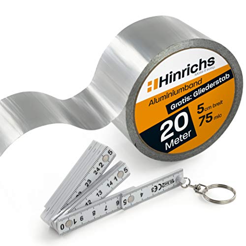 Hinrichs Aluminium Klebeband 20m x 50mm - hitzebeständiges Isolierklebeband - Alu Klebeband für Dämmung & Rohrisolierung - Alu Tape als Dichtband & Dampfsperre - selbstklebendes Aluband