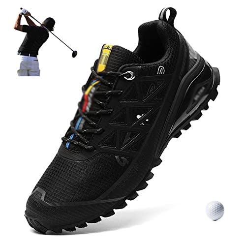 Outdoor Golfschuhe Bequem Herren Sneaker Golf Training Große Größe 40-50 Outdoor Walking Herren Sport Rasenschuhe, Schwarz , 45 EU