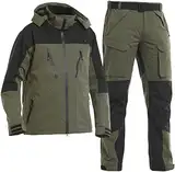 FLADEN Outdoor Authentic 2.0 Angel Anzug - Grün-Schwarz - Jacke + Hose - Wasserdicht Atmungsaktiv Winddicht - Angelanzug Gr. S - XXL (L)