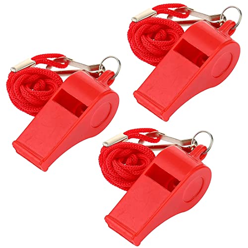 3 Stück rote Pfeifen mit Umhängeband, Kunststoff-Sportpfeifen für Rettungsschwimmer Trainer, 4,7 x 4,6 cm
