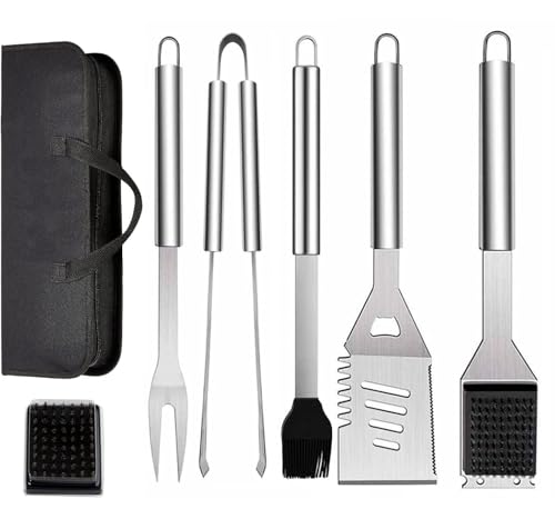 ZWMYF Edelstahl Grillbesteck-Set 6-TLG Professionelle Grill Bestecksets in Tragetasche BBQ Grillwerkzeug Grillset Werkzeuge für Männer und Frauen Camping Garten