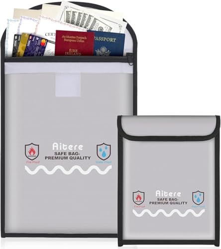 Feuerfeste Dokumententasche, Feuersichere und Wasserdichte Dokumentenbox, Reisepass, Bankdateien, Geld und Wertgegenstände, in Schwarz (grey)