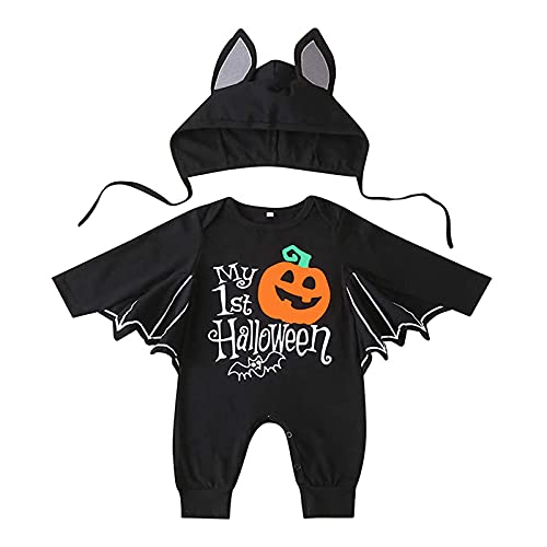 Xumplo Meine erste Halloween neugeborenen Jungen Mädchen Fledermäuse Kleidung Set Baby lange Ärmel Bodysuit Strampler Outfit 0-6 Monate