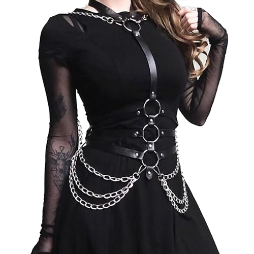 WENTPOL Harness Damen Leder, Sexy Outfit für Damen Party, Body Harness Frauen Leder Gürtel, Damen Sexy Brustgeschirr Punk Erotische Dessous Frau BDSM Harness Kette Fetisch Bondage Geschirr Clubwear