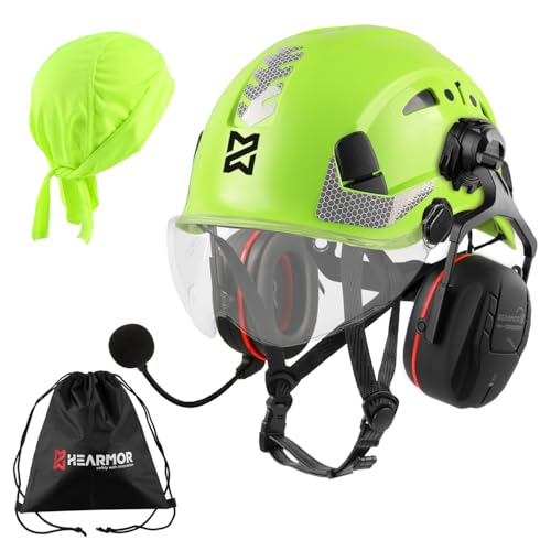 HEARMOR Höhenarbeiten Industriehelm Erwachsene Bauhelm mit Aktivem Gehörschutz ABS Schutzhelm Zertifizierung EN12492 Bestanden EN397 Stoßdämpfung und Eindringfestigkeit Test SNR 32dB mit Bluetooth