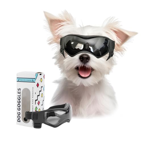 BillionChains Hundebrille mit verstellbarem Riemen, Hundesonnenbrille, UV-Schutz, Winddichte Hundebrille für kleine Hunde, Schwarz