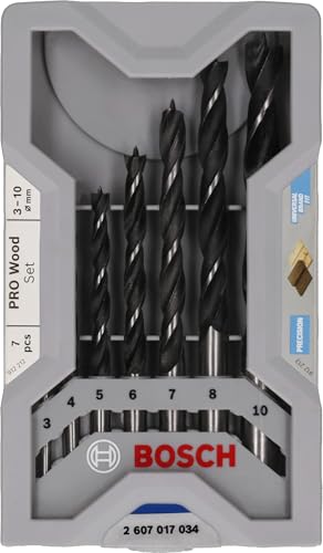 Bosch 7x PRO Wood Holzspiralbohrer-Set (für Weichholz, Hartholz, Ø 3,0, 4,0, 5,0, 6,0, 7,0, 8,0, 10,0 mm, Professional Zubehör Bohrmaschine/Schrauber)