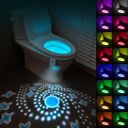 HOTUT Toilette Licht WC-Nachtlicht, Toilettenschüssel Nachtlicht, 16 Farben Motion Sensor wc nachtlicht mit Projektorlampe zumToilettenbeleuchtung,Lustige Badezimmerzubehör