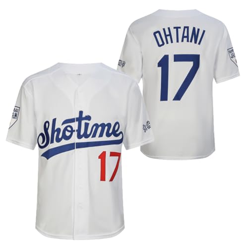 BRFOX Herren Shotime 17# Ohtani Baseballtrikot Stickerei Hipster Uniform Hip Hop Shirts, Weiss/opulenter Garten, L