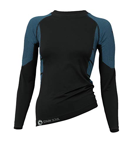 STARK SOUL Damen Seamless Ski Funktionswäsche, Outdoor Unterwäsche (S/M Hemd schwarz/blau)