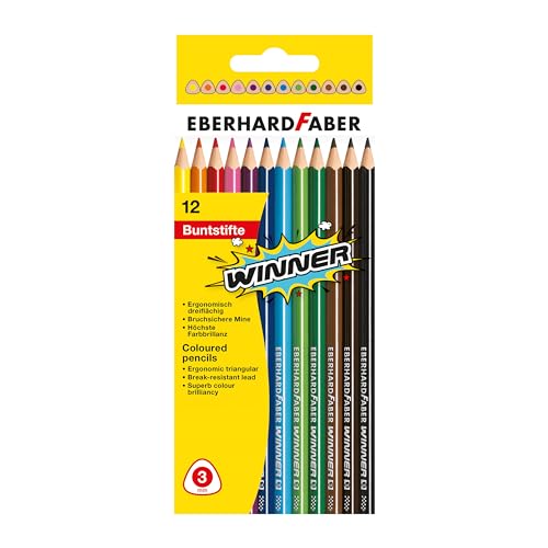 Eberhard Faber 511412 - Winner Buntstifte, in 12 Farben, im Kartonetui, zum Malen, Illustrieren und Zeichnen