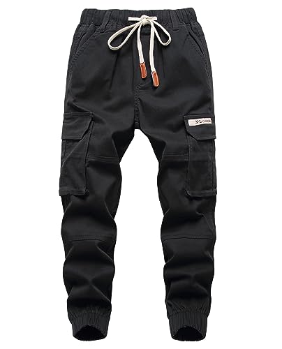 YOUNGSOUL Jungen Cargohose Kinder Stretch Cargo Hose Jogginghose Freizeithose mit Gummizug Schwarz DE: 164-170 (Herstellergröße 170)