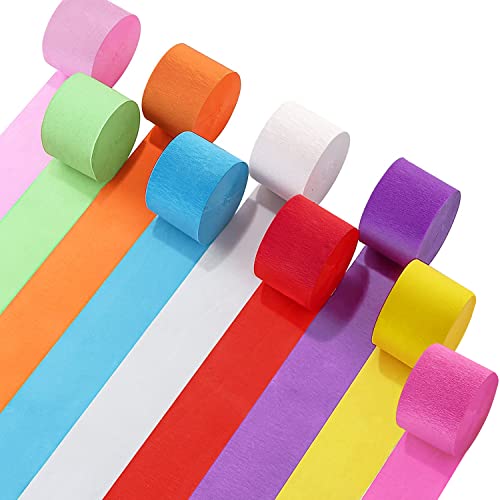 SUNBEAUTY 9er Set 9 Farben Regenbogen Krepppapier Band Bunt Kreppbänder Deko Party Feier Dekoration DIY Papier Streamer Luftschlangen Seidenpapier (9 Stück)