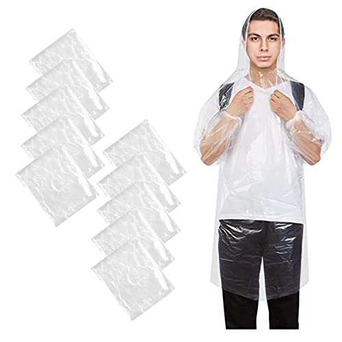 Qooloo 10er-Pack Regenponcho Einweg, Einmal Regenjacke mit Tunnelzug Kapuze und Elastische Manschette, Transparent Wasserdicht Regenponcho Unisex Portable für Reise, Camping, Stadion, Angeln