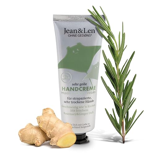 Jean & Len Sehr geile Handcreme Rosemary & Ginger, mit Urea, Handpflege für trockene und rissige Hände, spendet Feuchtigkeit und pflegt intensiv, ohne Parabene & Silikone, Handcreme Tube, vegan, 75 ml