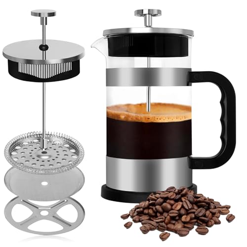 UCAMP French Press Kaffeebereiter 1000ml,Glas Kaffeepresse,Kaffeezubereiter und Teekanne,Tragbare Cafetière mit Dreifachfilter,für Kaffee oder Tee,Reisen und zum Verschenken