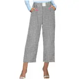 Schlafhose Damen Langes Lässige Karierte Hose für Damen im Frühling Sommer mit Taschen, lässige Bequeme Home-Cropped-Hose Freizeithosedamen Freizeithose Damen Länge Slacks Damen Hose (Black, S)