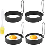 4 Stück Spiegeleiform, 1 Stück Ölpinsel, Spiegeleierformen für Die Pfanne, Antihaft Pancake Form, Mit Klappgriffen Spiegeleier Form für Frühstück Spiegeleier, Sandwiches, Hackbraten