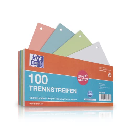 Oxford Trennstreifen, aus Karton, gelocht, 190 g/m², 4 Farben, 100 Stück