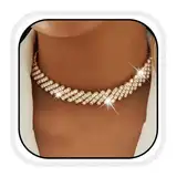 Reaky Strass-Halsketten, silberne Kristall-Halskette, funkelnde Halskette, Schmuck-Accessoires für Frauen (Gold)