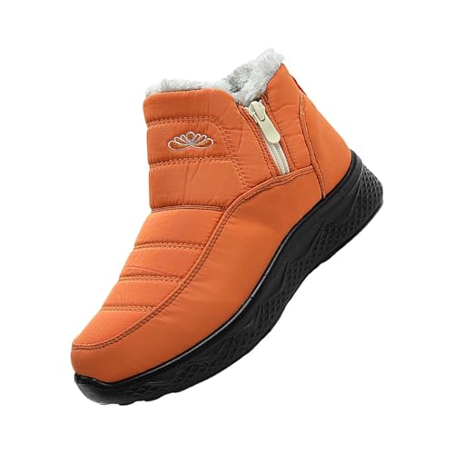 Damen Herren Plüsch Schneestiefel Weiche Verdickung Flauschig Gefüttert Winter Warme Stiefeletten Wandern Outdoor Schuhe mit seitlichem Reißverschluss (Orange, 40)