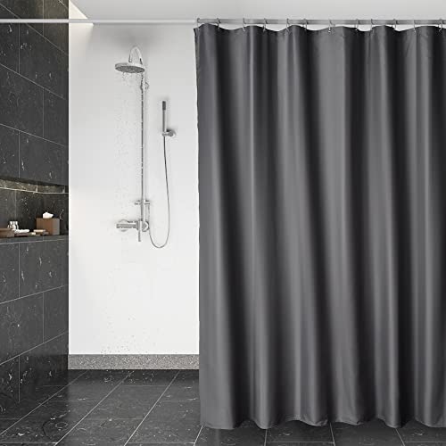 DUFU Wasserdichter Duschvorhang, Waschbar Schnelltrocknend Textil Stoff Polyester Badewanne Vorhang mit 12 Duschvorhängeringen, Transparent Duschvorhang, Dunkelgrau (180 x 200 cm)