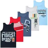 LOREZA ® 5 Pack Jungen Unterhemden aus Baumwolle Tank Top (140-146 (10-11Jahre), Modell 6)